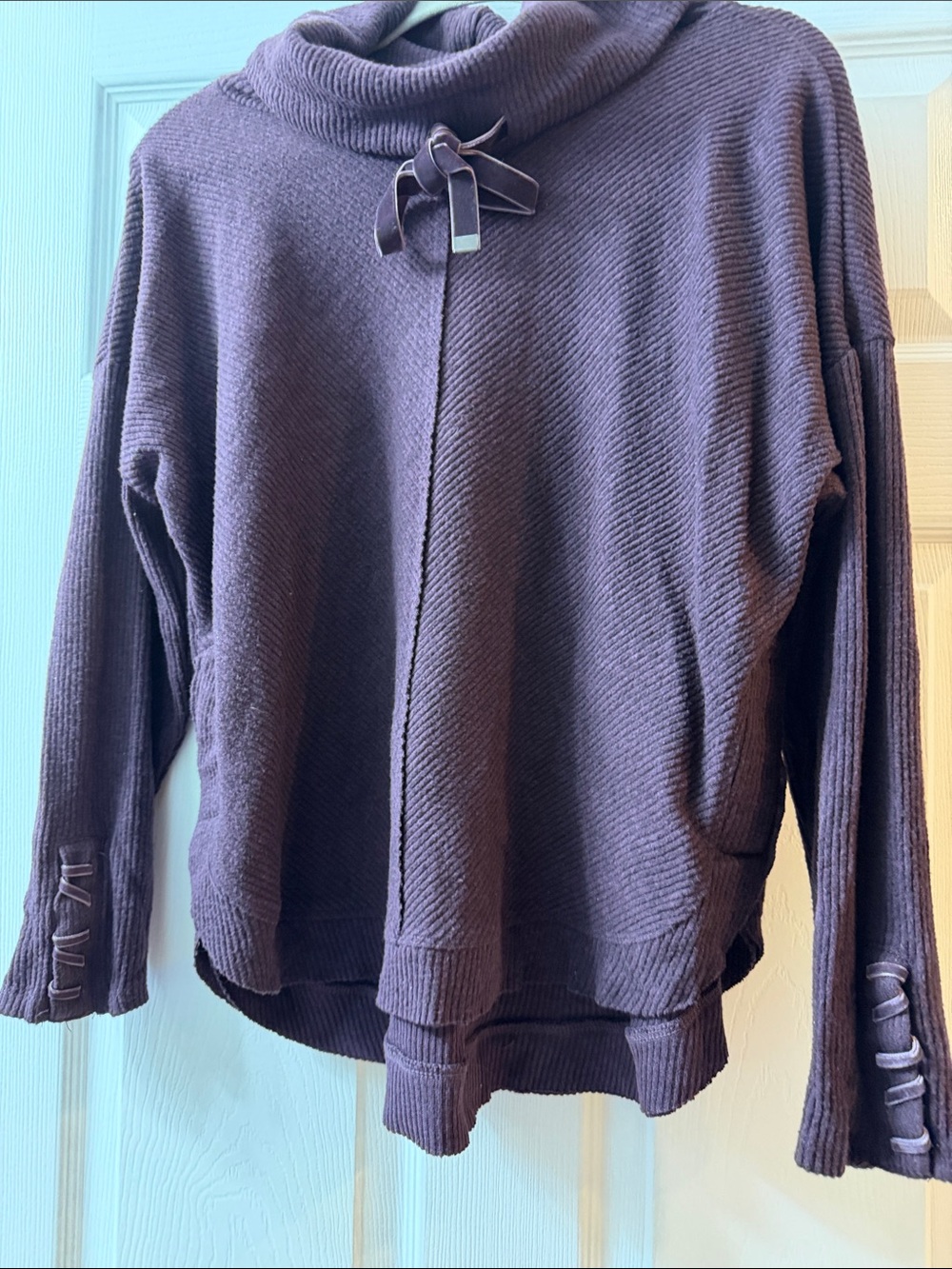 Democracy Plum Cowl Neck Sweater with Tie Detail